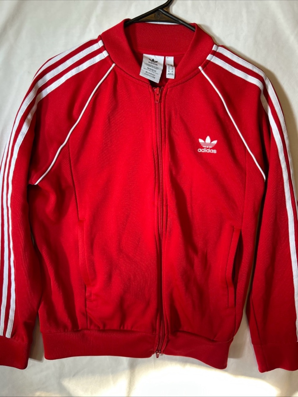 adidas Red Track Jacket with White Three-Stripes